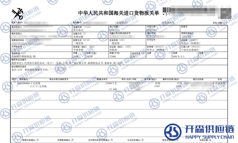干無花果進口報關